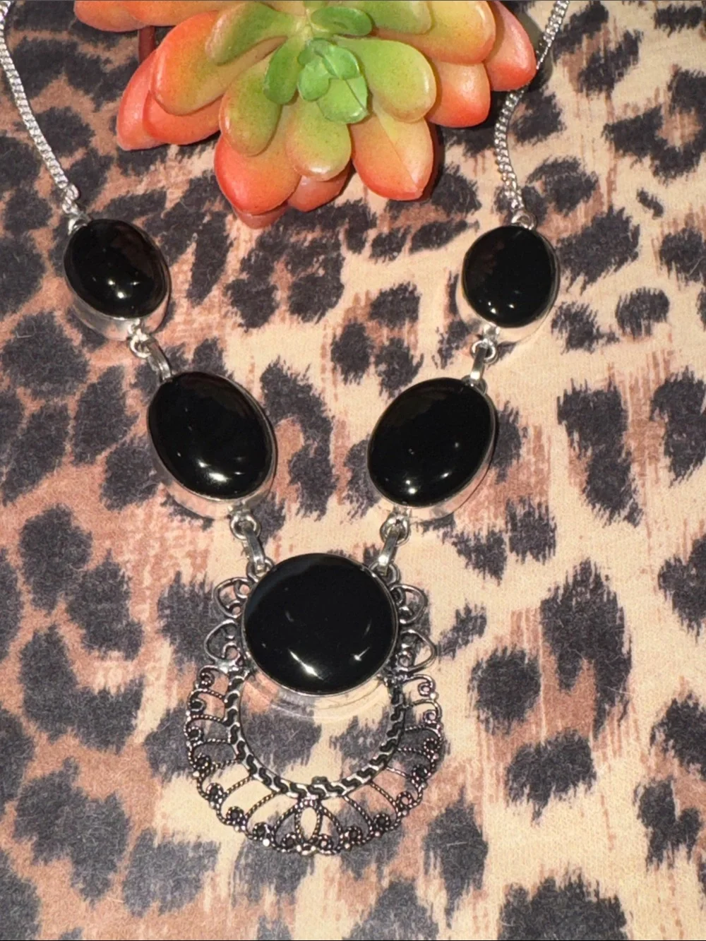Botswana Agate & Onyx Silver Necklace